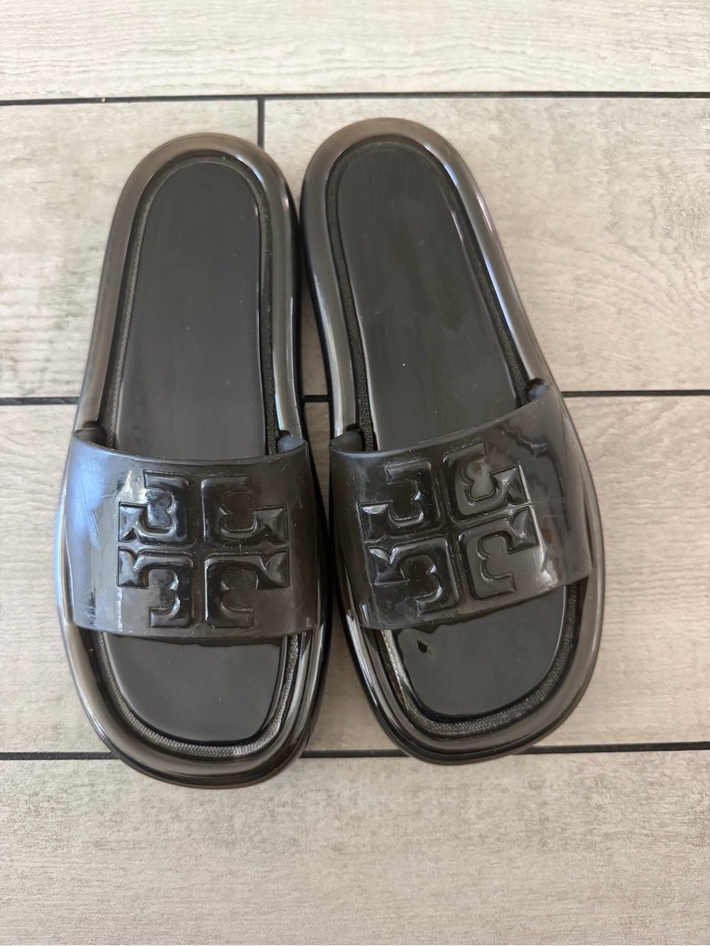 Tory Burch Black Jelly Logo Slide Sandals
